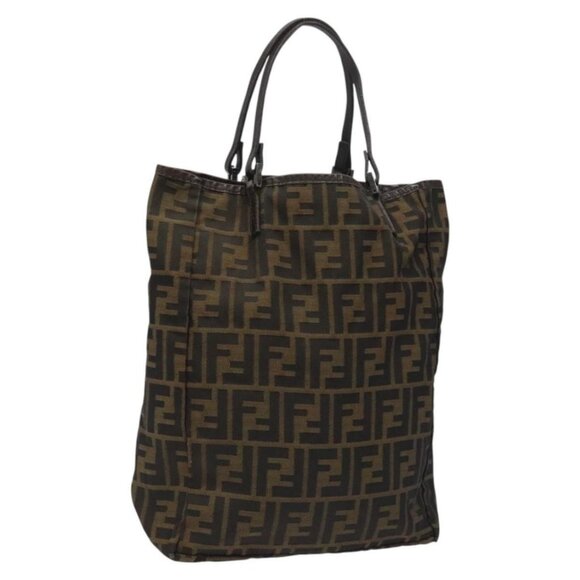 FENDI Zucca Canvas Hand Bag Brown Black Auth EC574 - Picture 1 of 15